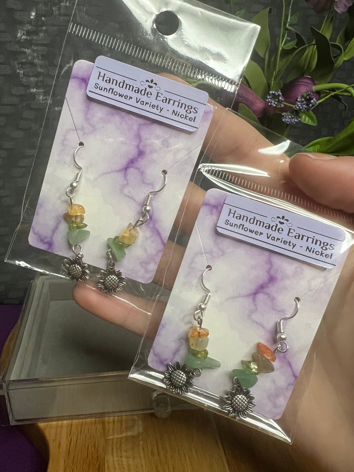 Handmade Earrings - Sunflower Variety Stones (Nickel)