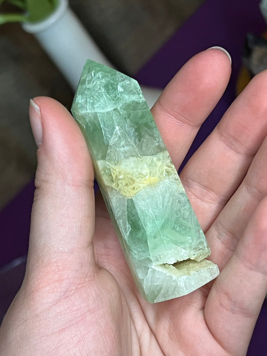 Green Fluorite S Druzy Tower